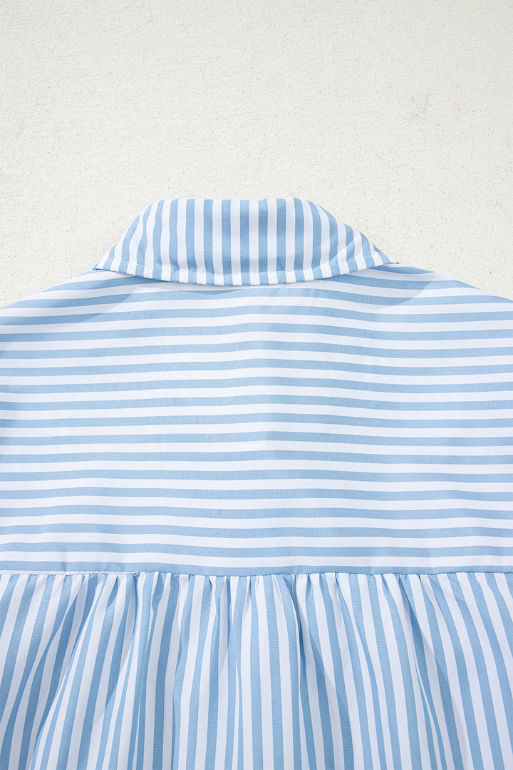 Shirred Detail Half Placket Collared Long Sleeve Fall Shirt