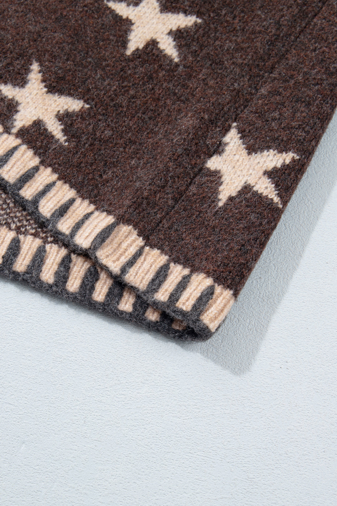 Brown Stars Pattern Colorblock Long Sleeve Shift Wool Cardigan