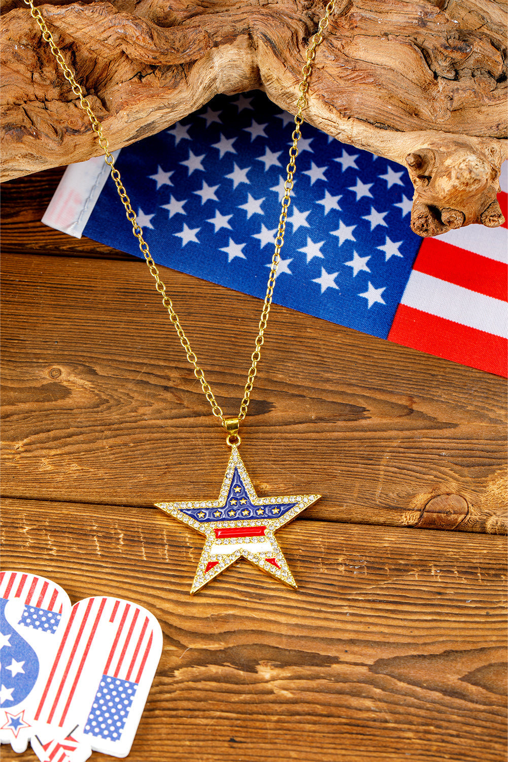 Collier étoile avec strass et drapeau américain