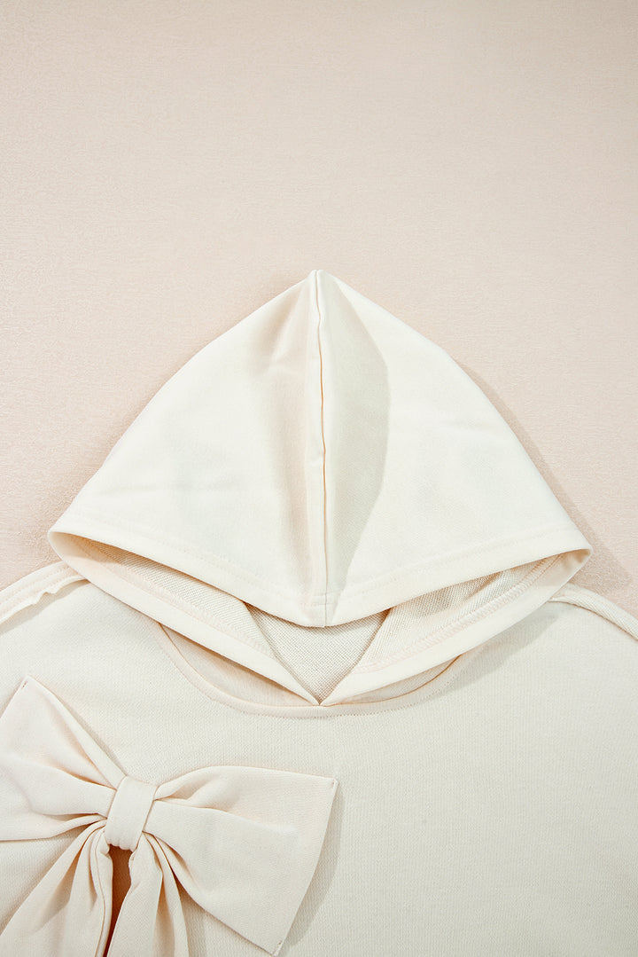 Solid Color Cute Bow Detail Loose Hoodie