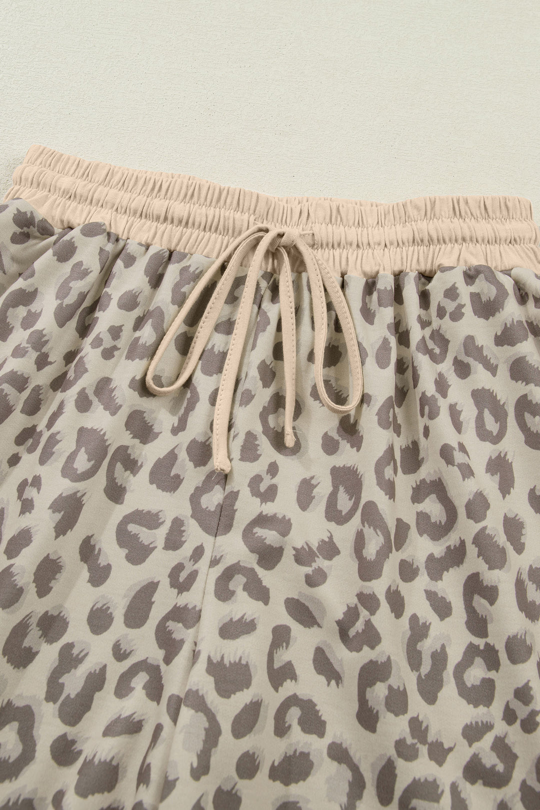 Khaki V Neck Collar Leopard Printed 2pcs Short Set