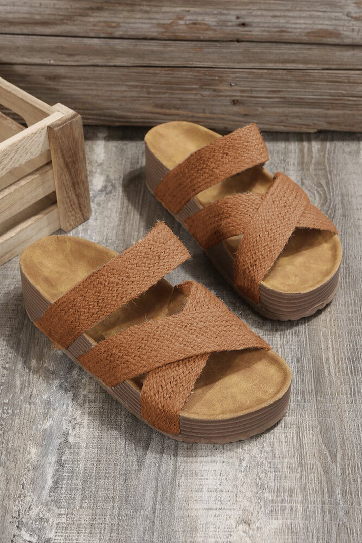 Woven Cross Criss Hollowed Slip-On Slippers