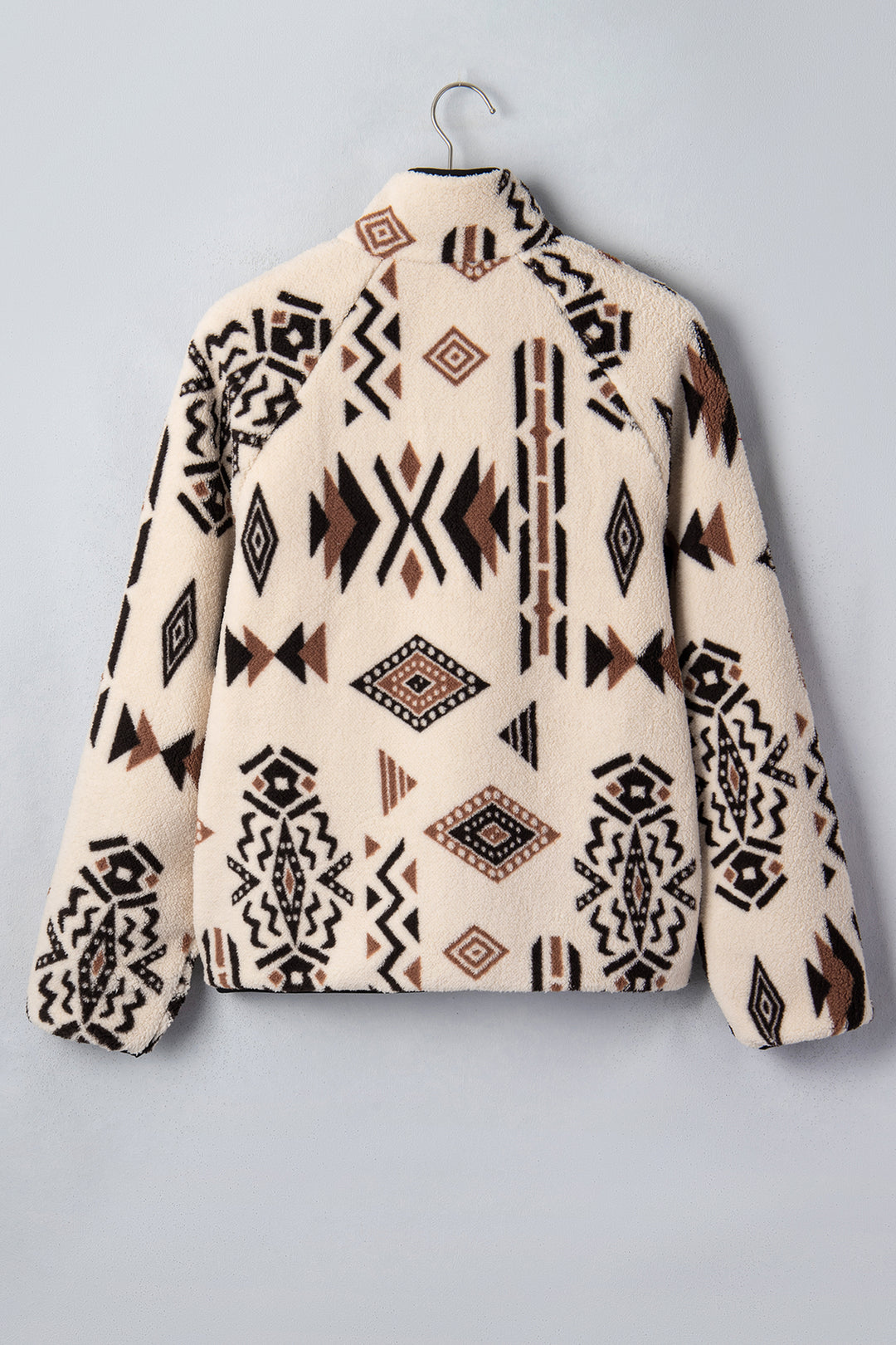 Beige Geometric Print Zip-up Placket Binding Tape Jacket