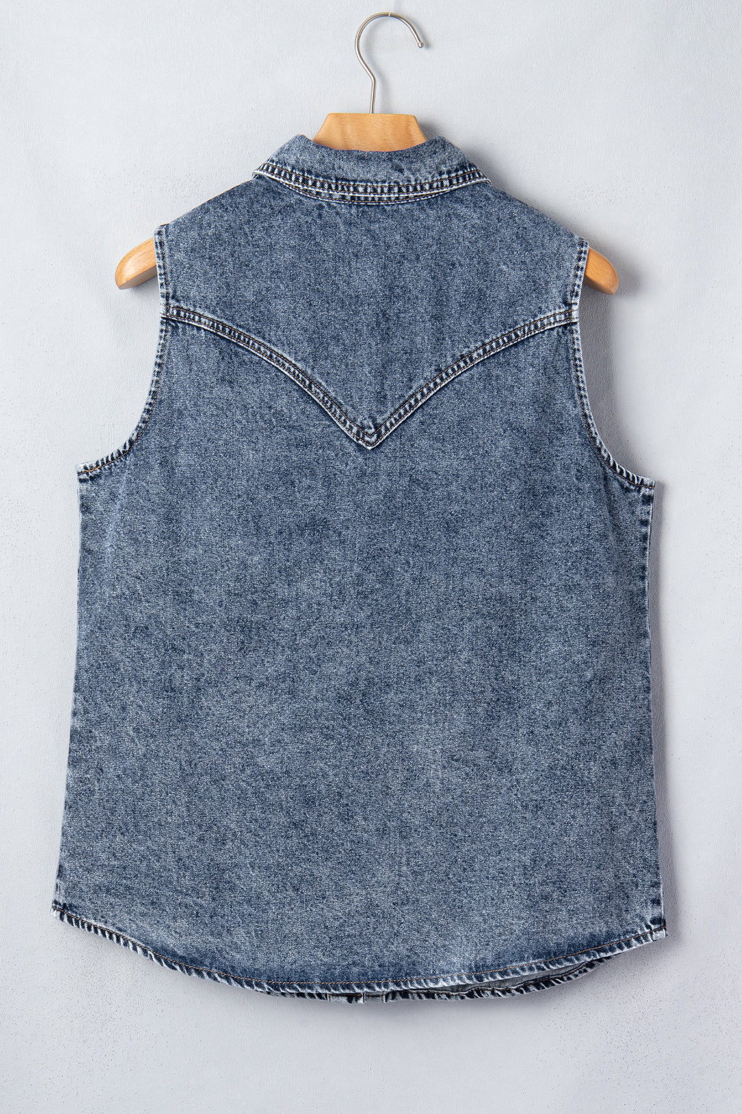Ashleigh Blue Solid Denim Button Front Pocket Cowboy Vest