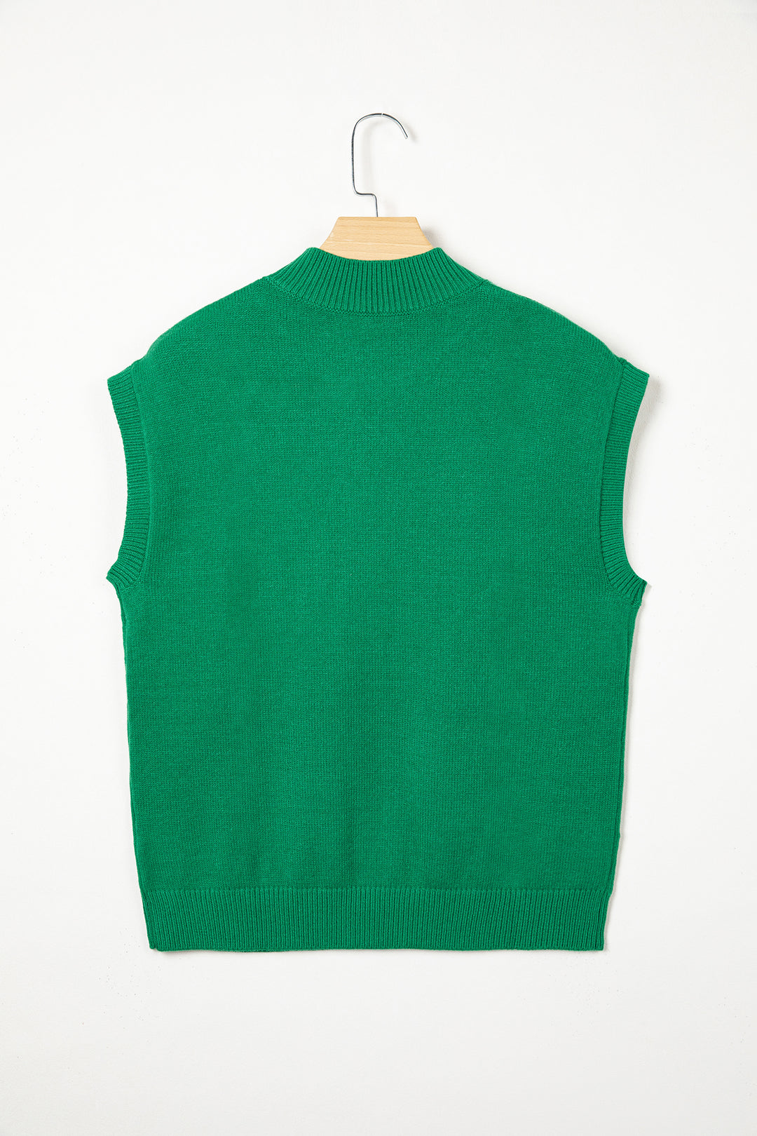 Bright Green Corded Horseshoes Ribbed Trim Mock Neck Short Sleeve Sweater