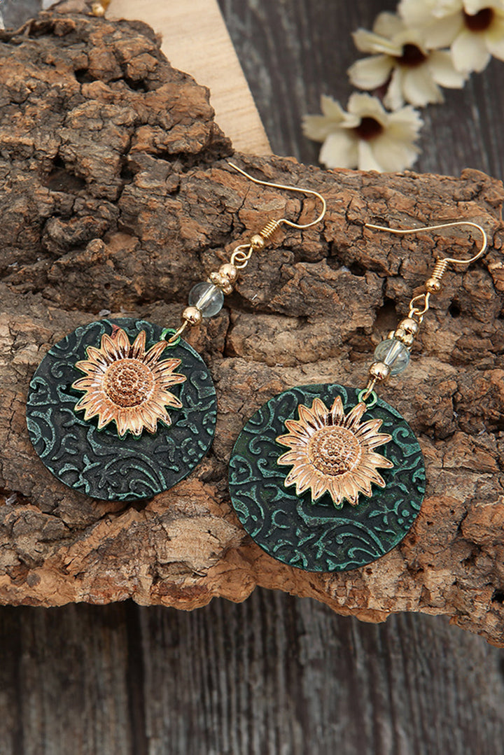 Boucles d'oreilles pendantes rétro en alliage avec disque de tournesol