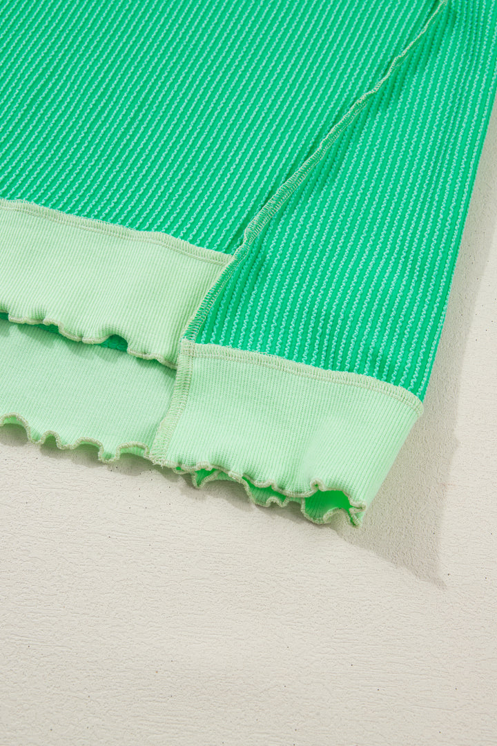 Casual Mint Green Loose Uneven Hem Twist Ribbed T Shirt