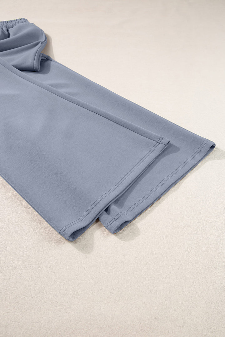 Dusk Blue Cowl Neck Drawstring Pullover Wide Leg Athleisure Pants Set