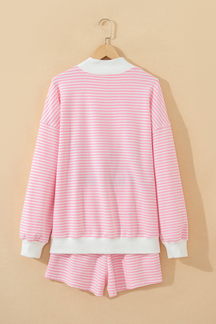 Pink Stripe Oversize Mock Neck Sweatshirt and Shorts Set
