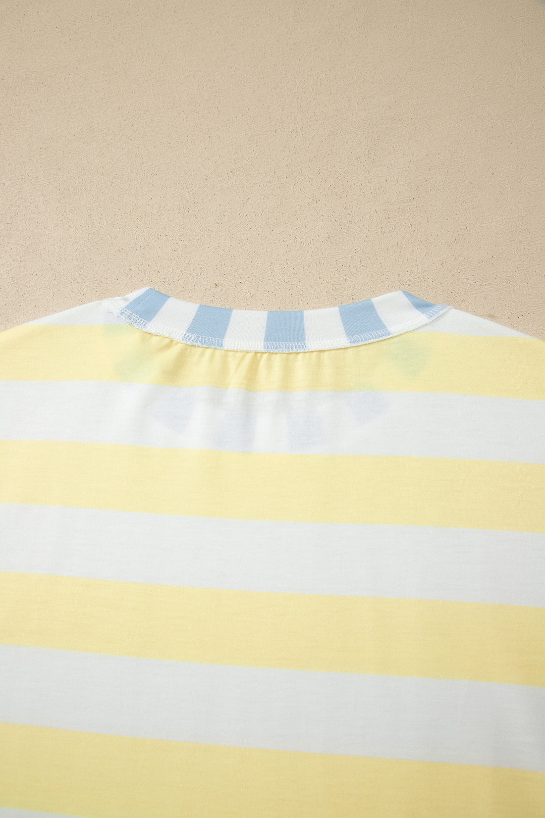 Yellow Stripe Exposed Seam Contrast Patchwork Oversized Top