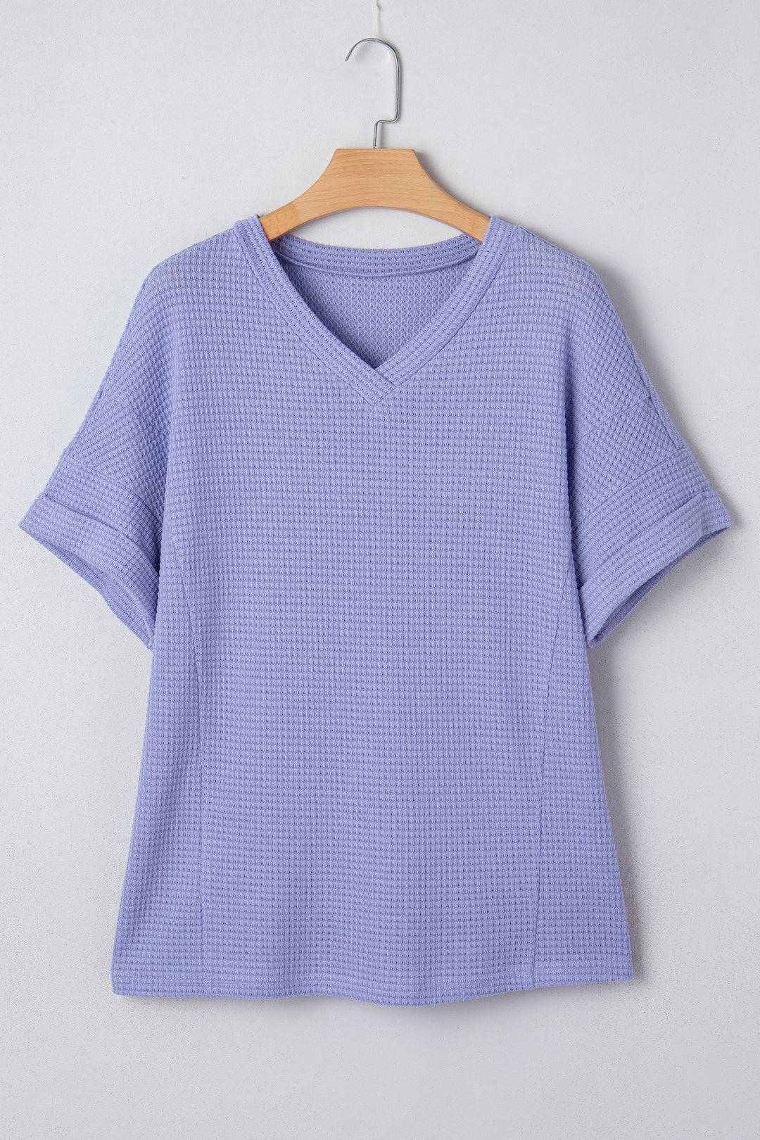 Waffle V Neck Short Sleeve Knit Top