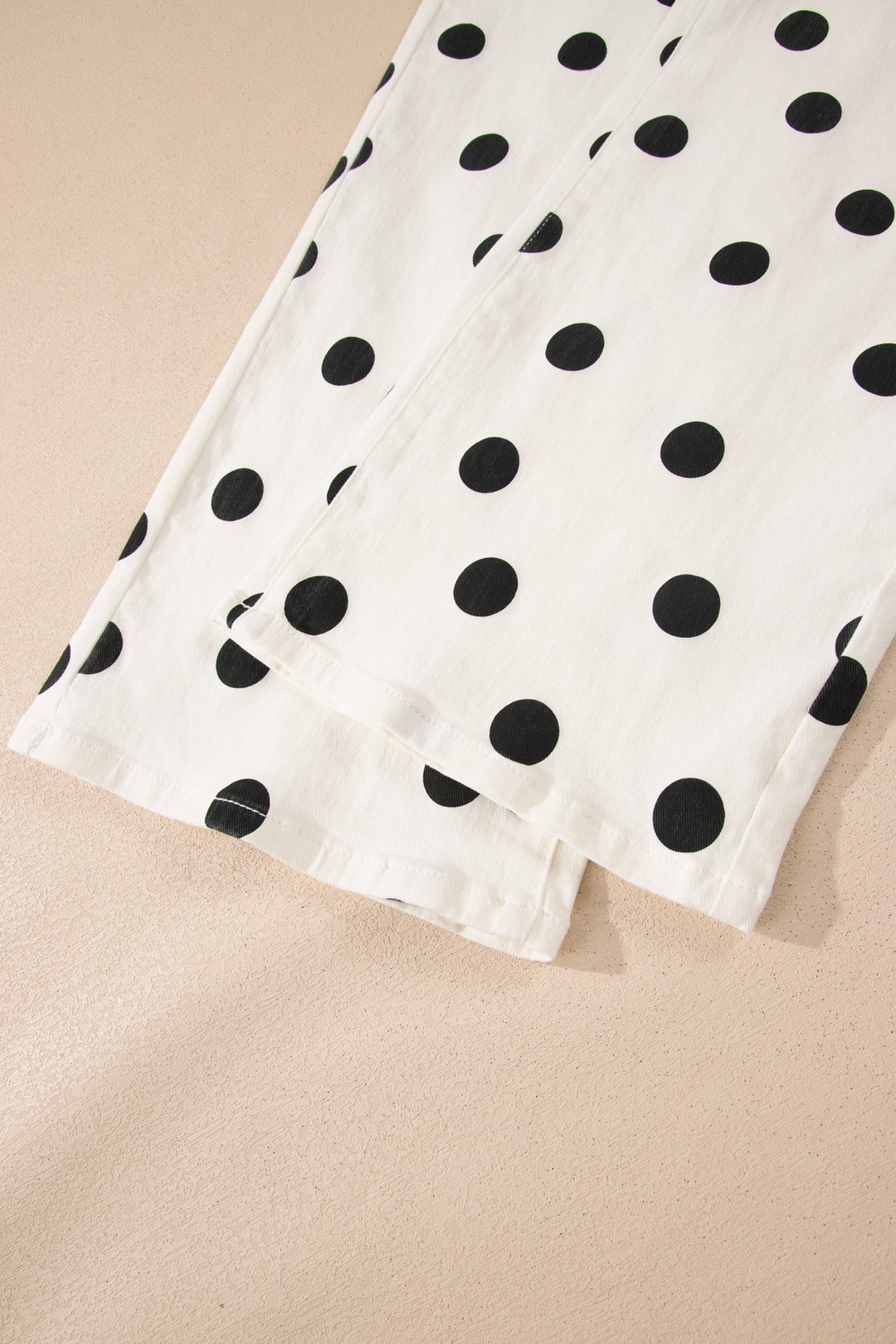 White Polka Dot Print Wide Leg Ankle-Length Jeans
