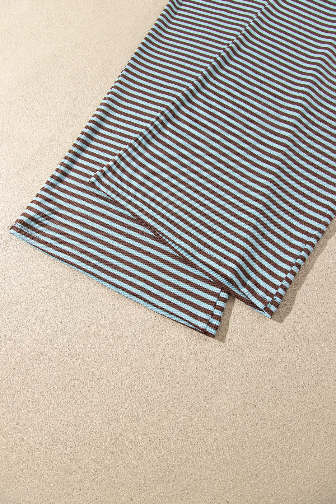 Brown Stripe Drop Shoulder Loose Top and Pants Two Piece Set