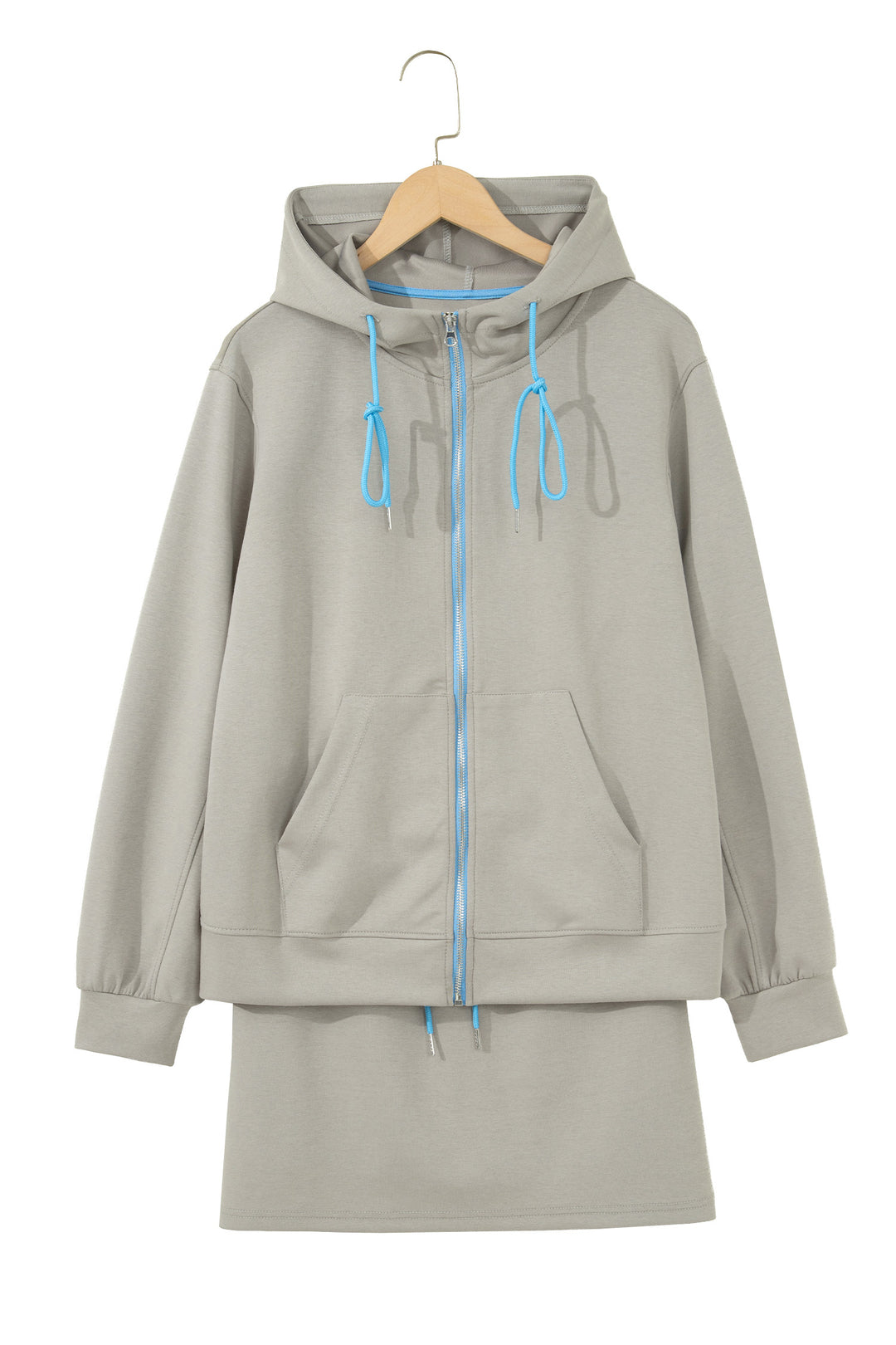 Smoke Green Contrast Trim Zip Up Sporty Jacket Mini Skort 2pcs Set