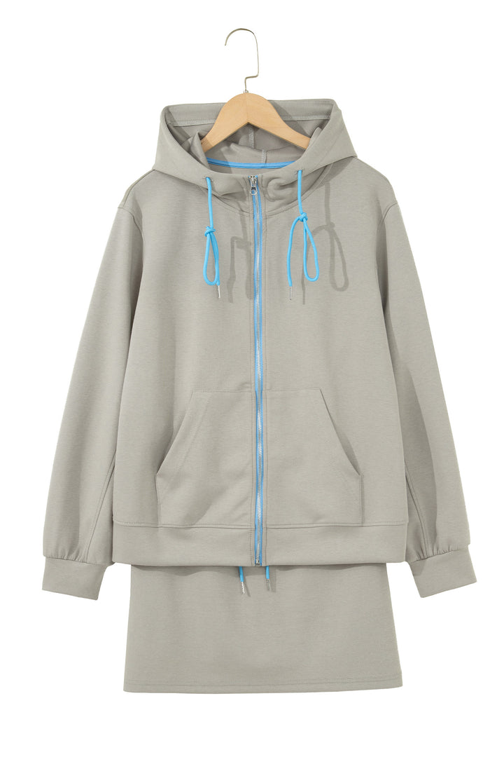 Smoke Green Contrast Trim Zip Up Sporty Jacket Mini Skort 2pcs Set