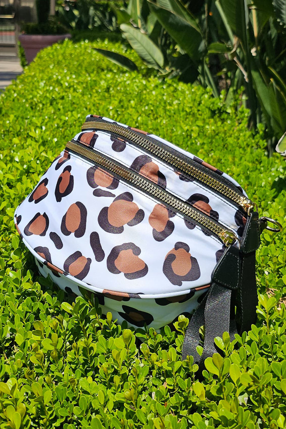 Checkered/Animal Spots Print Wide Strap Large Crossbody Bag