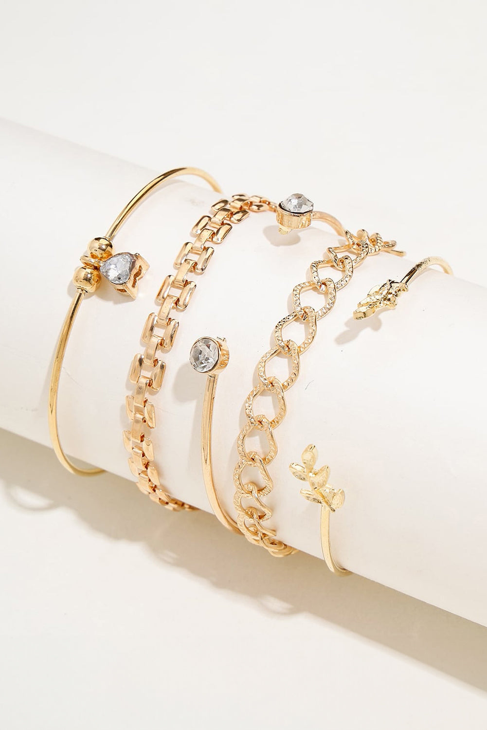 Ensemble de bracelets réglables en forme de cœur avec strass incrustés et feuilles