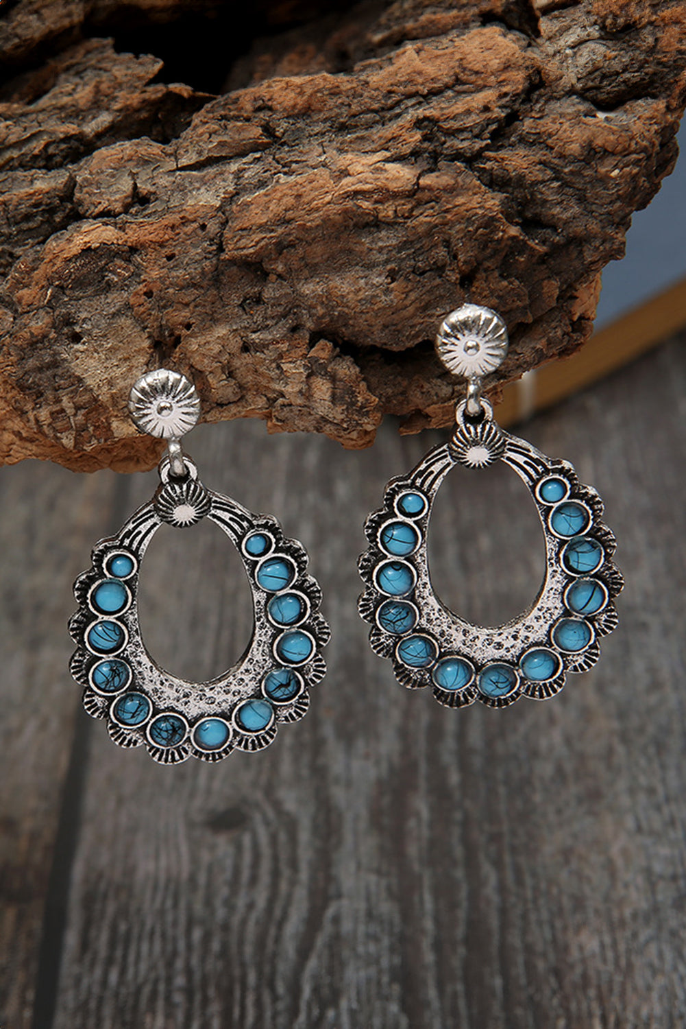 Western Turquoise Cut Out Stud Drop Earrings
