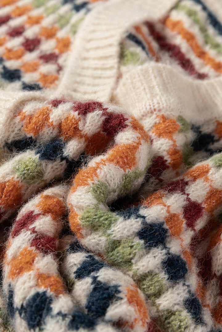 Multicolour Dotty Pattern Knit Button Front Sweater Cardigan