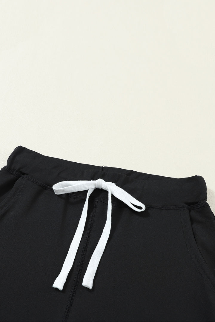Black Drawstring Elastic Waistband Pocketed Joggers