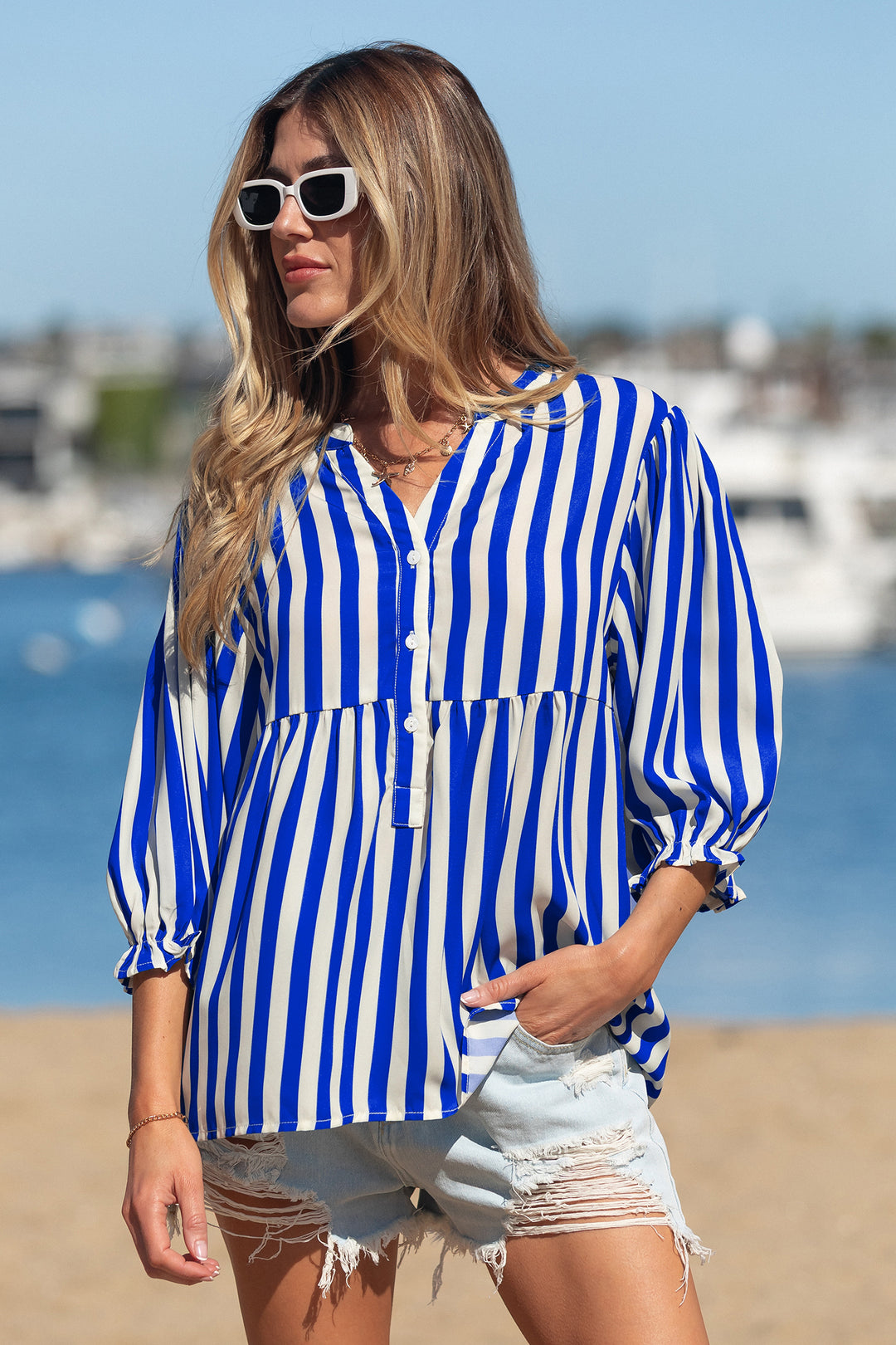 Balloon Sleeve Loose Button up Shirt