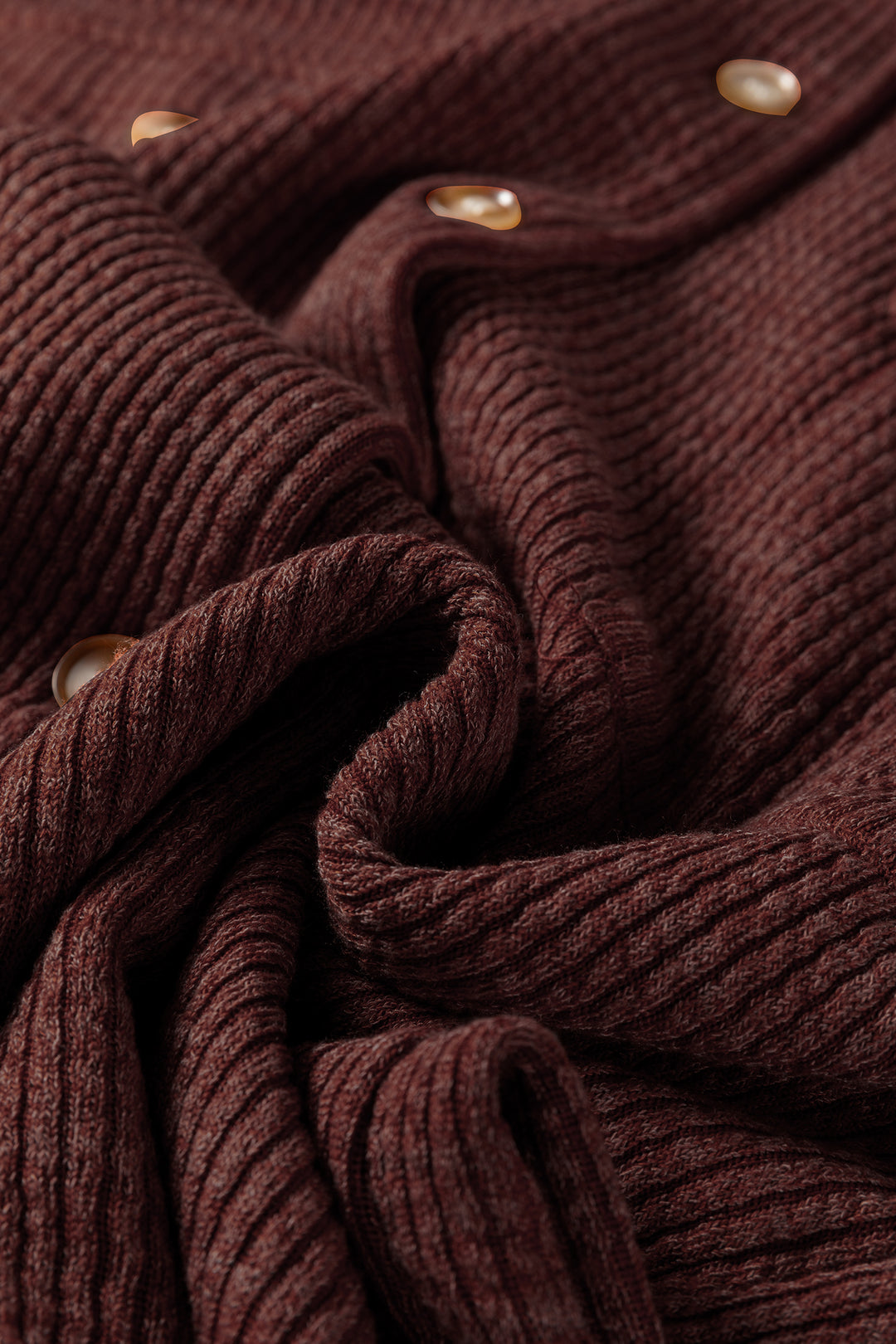 Red Sandalwood Ribbed Knit Buttons Front Flap Pocket Casual Shacket