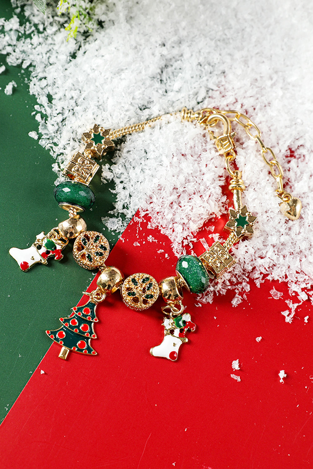 Verstellbares Armband mit plattierten Perlen und Weihnachtsanhänger