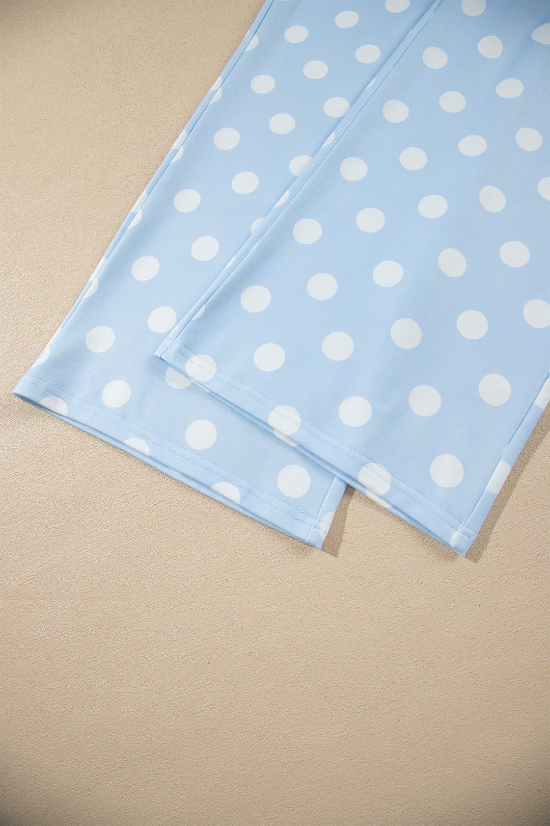 Sky Blue Polka Dot Contrast Trim Long Sleeve Top Drawstring Shift Pants Set
