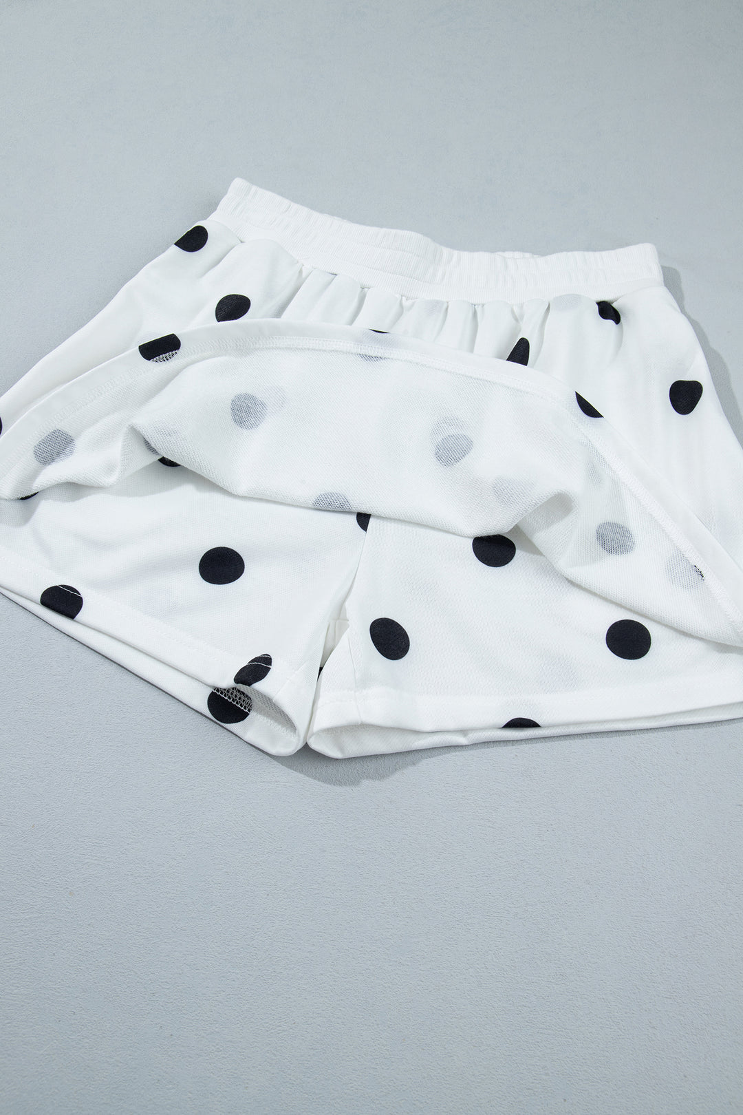 Beige Polka Dot Raw Hem Relaxed Pullover Loose Skort Two Piece Set