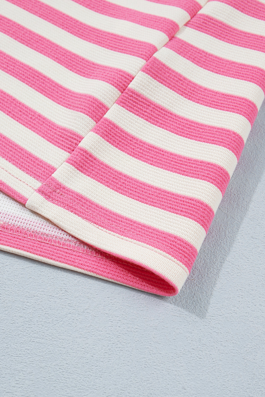Pink Stripe Contrast Patchwork Short Sleeve Loose Tee