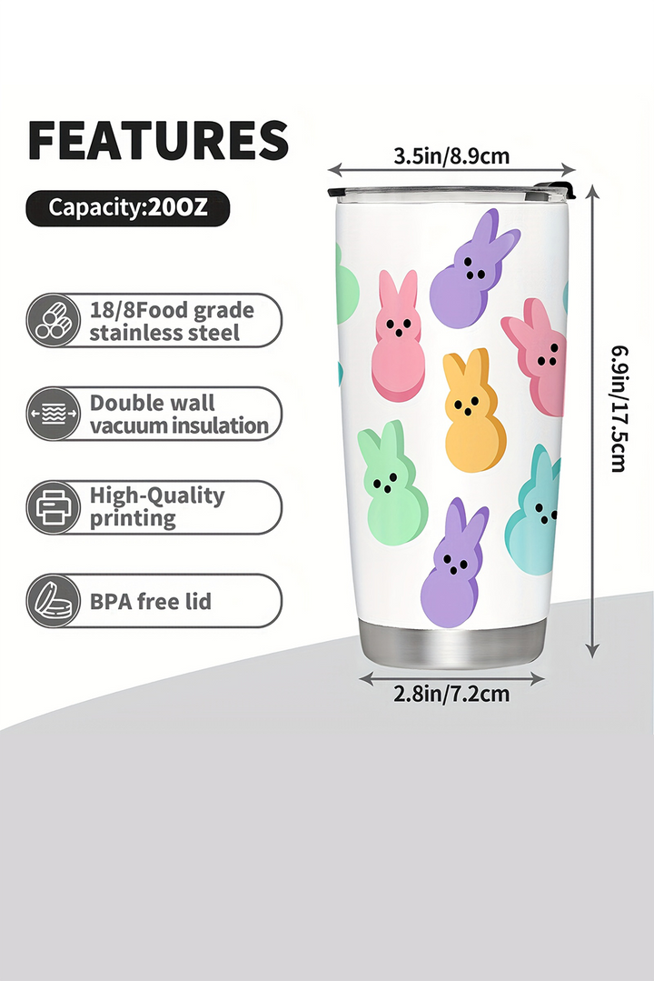 Cute Bunny Printed Stainless Steel Thermal Vacuum Cup 20oz