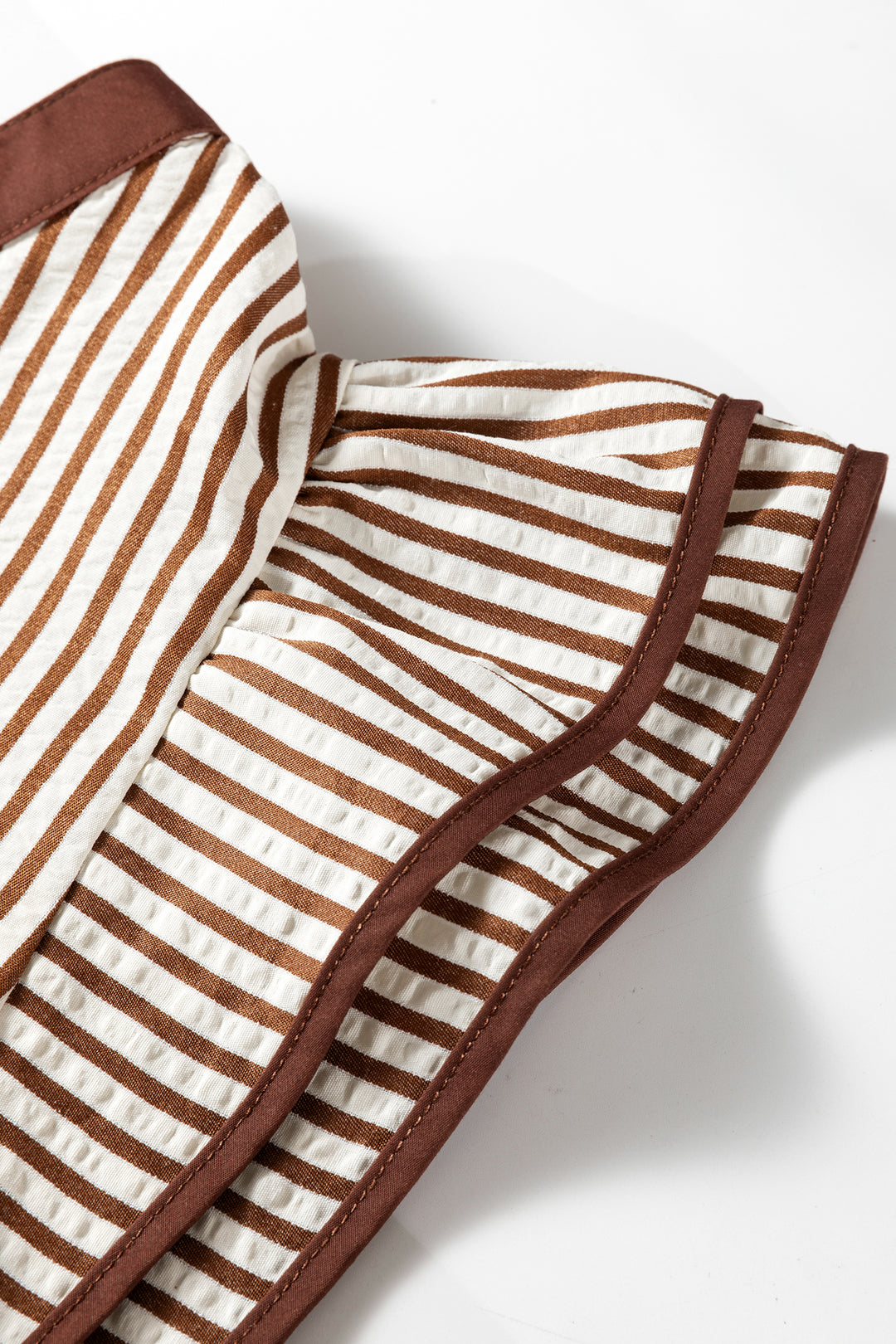 Double Ruffled Short Sleeve V Neck Blouse