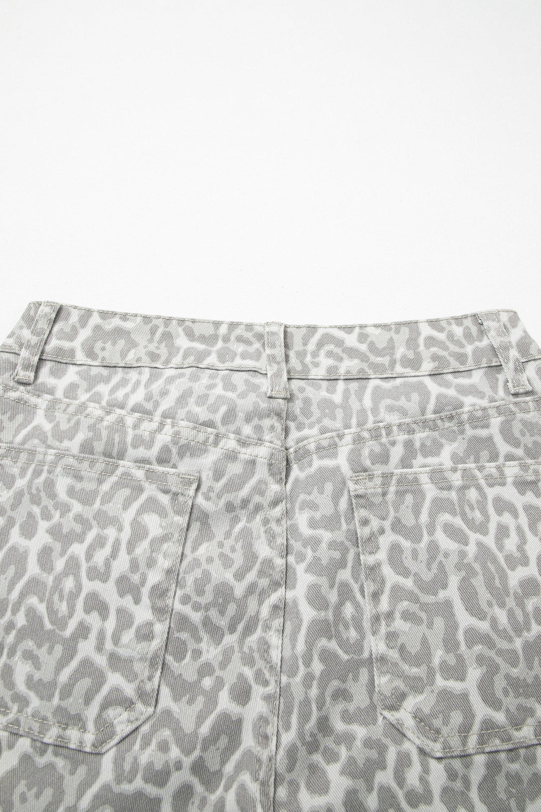 Gray Leopard Frayed Edge Wide Leg High Waist Jeans