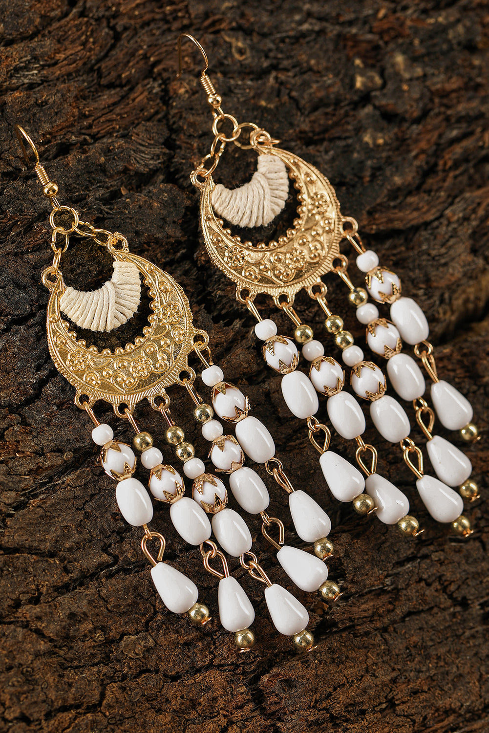 Boucles d'oreilles bohèmes à pampilles et perles en alliage