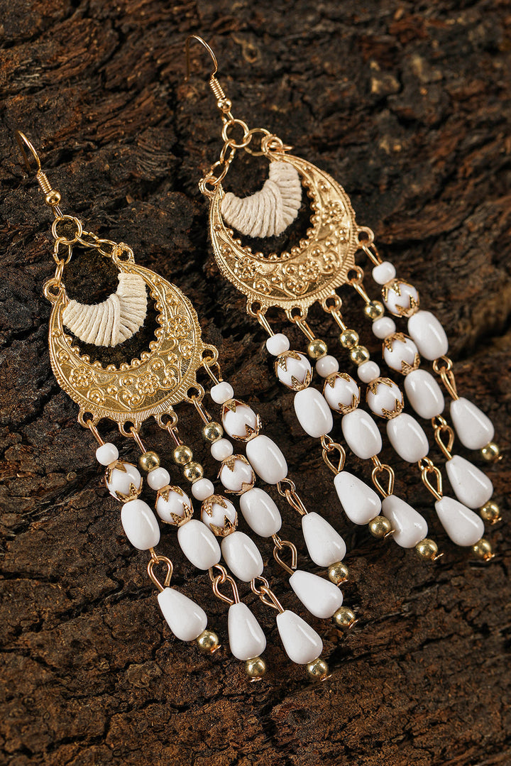 Boucles d'oreilles bohèmes à pampilles et perles en alliage