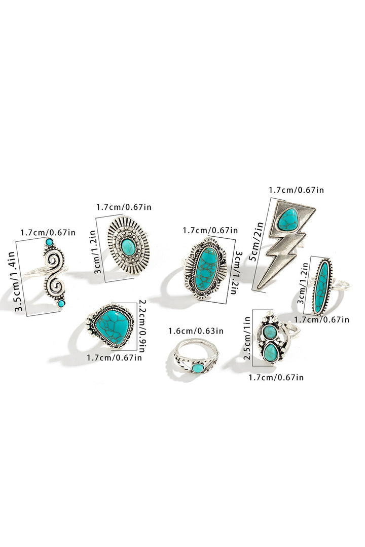 8-teiliges Western-Ringset mit Türkiseinlage
