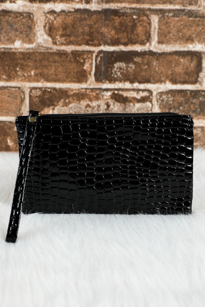 Portefeuille à dragonne zippé motif crocodile