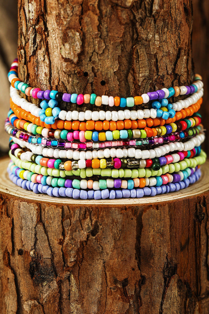 Flower Random Color Multi Layered Beaded Anklet Set
