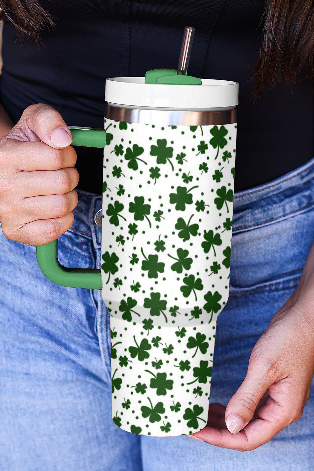 Clover Print Thermos Cup with Handle 40oz
