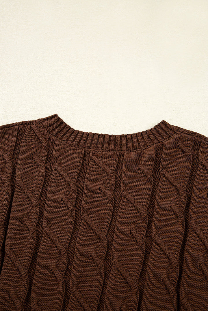 Cable Texture Crew Neck Short Sleeve Sweater Top