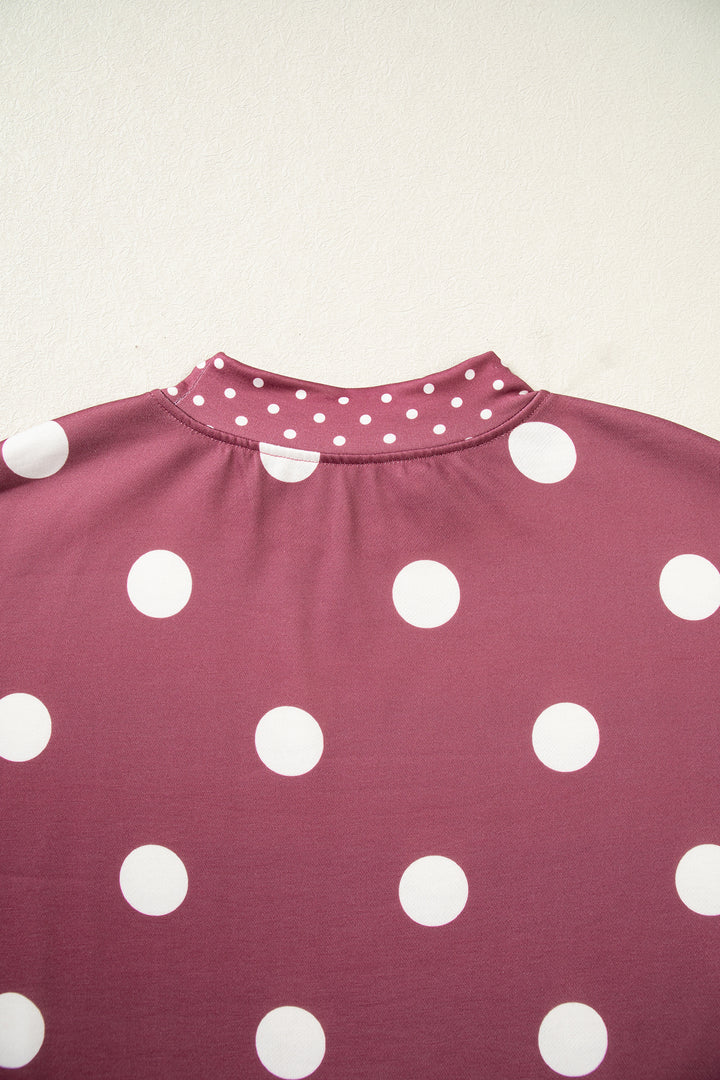 Red Polka Dot Print Contrast Detail Oversized Tunic Sweatshirt
