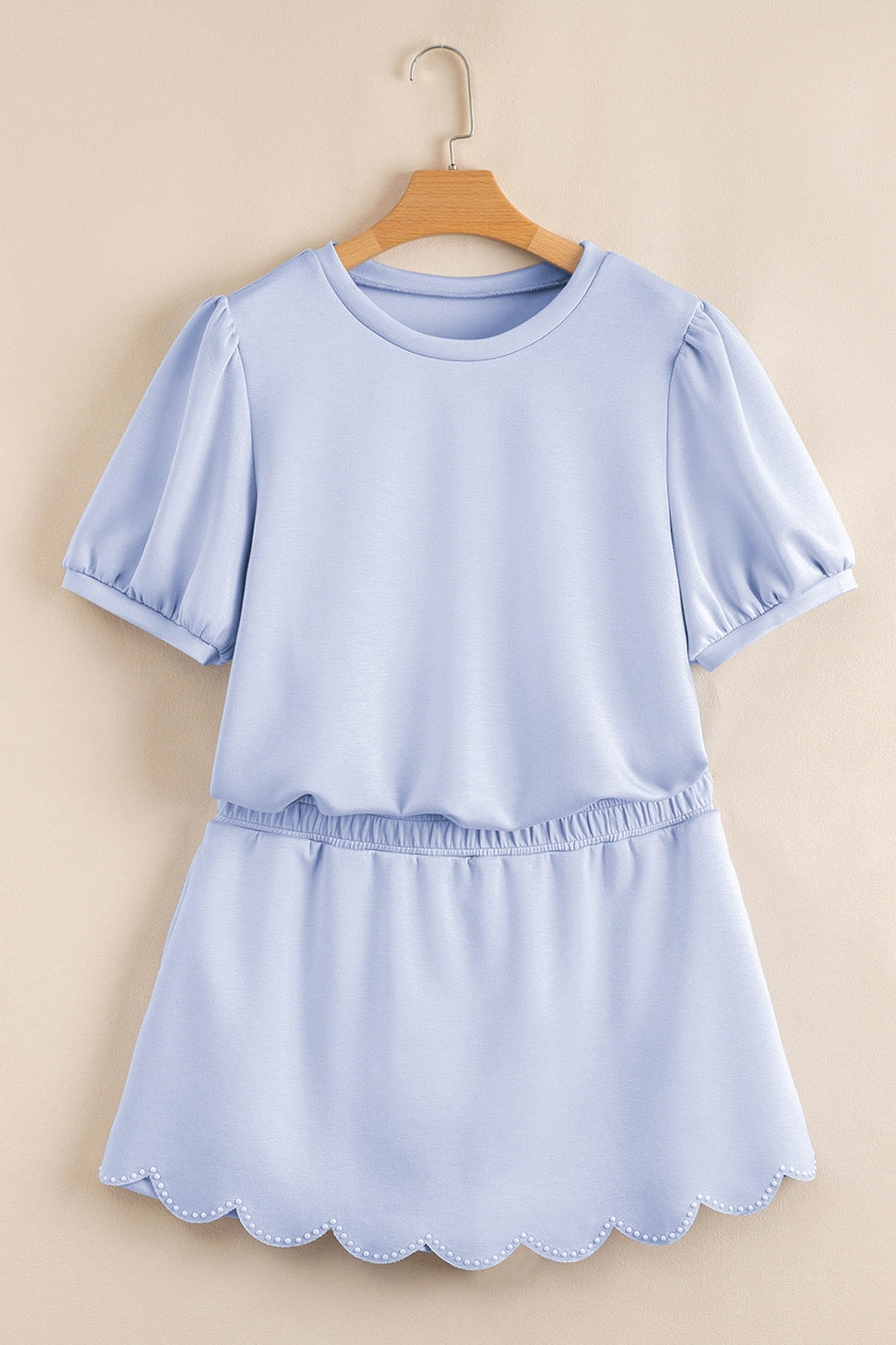 Beau Blue Pearl Embellished Scallop Trim Top 2 Piece Skort Set