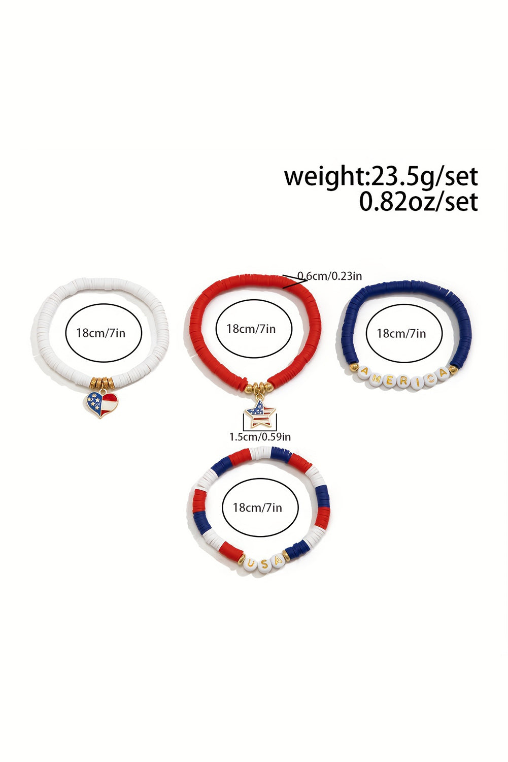 Ensemble de bracelets à perles avec pendentif et lettre du drapeau américain