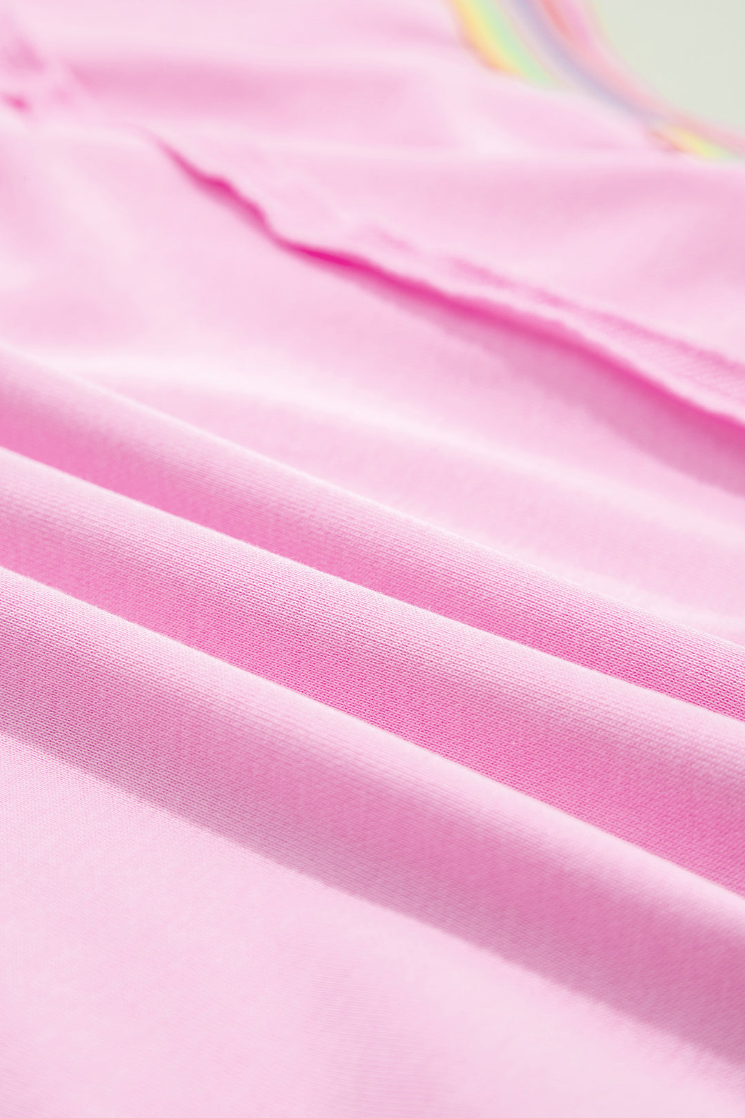 Pink Rainbow Stripe Ribbed Patchwork Raw Seam Oversize Polo Tee