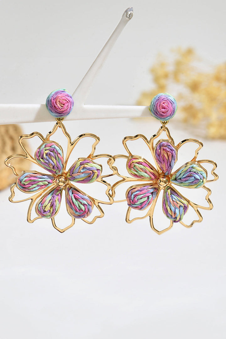 Boucles d'oreilles pendantes en forme de fleur au crochet et tourbillon arc-en-ciel