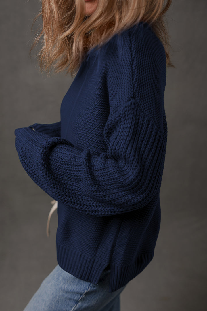 Solid Color Front Seam Drop Shoulder Loose Sweater