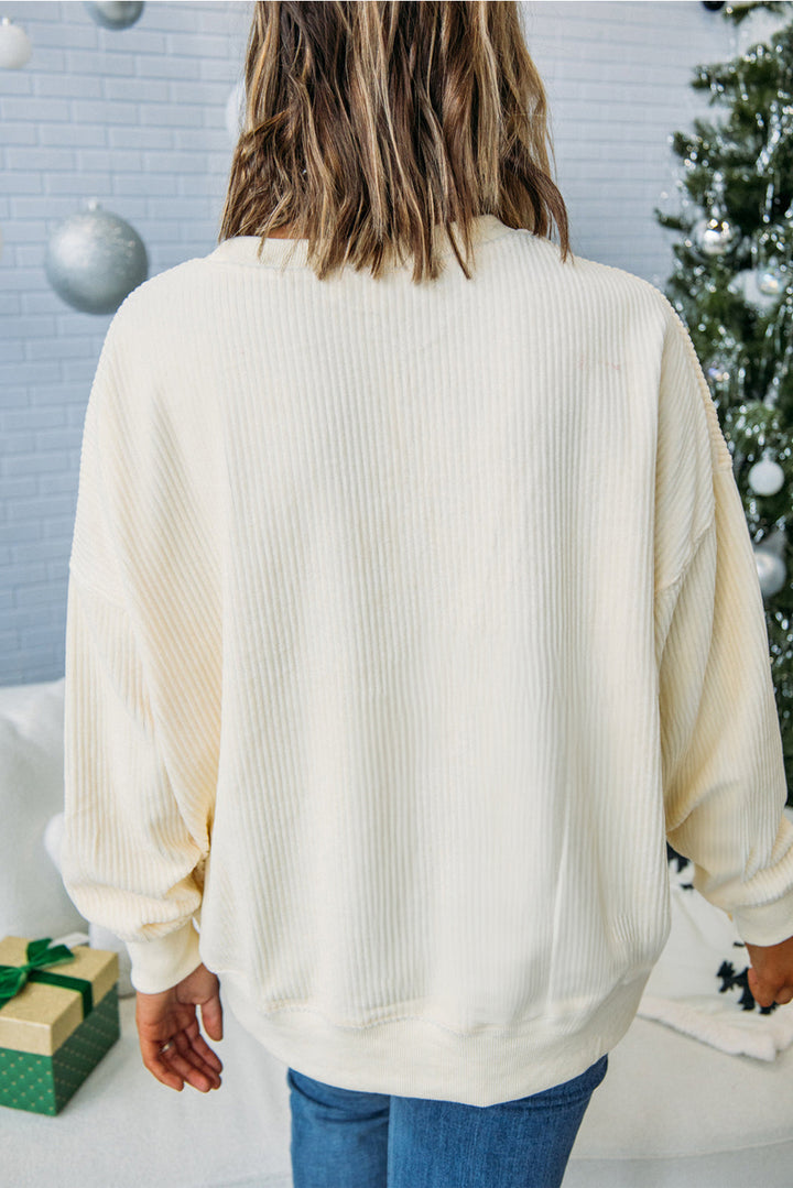 merry little thing Corded Letter Graphic Ribbed Loose Sweatshirt