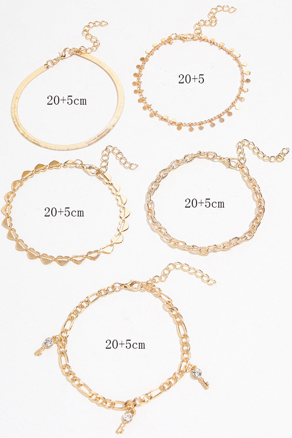 Bracelets de cheville Sweet Heart en strass, 5 pièces