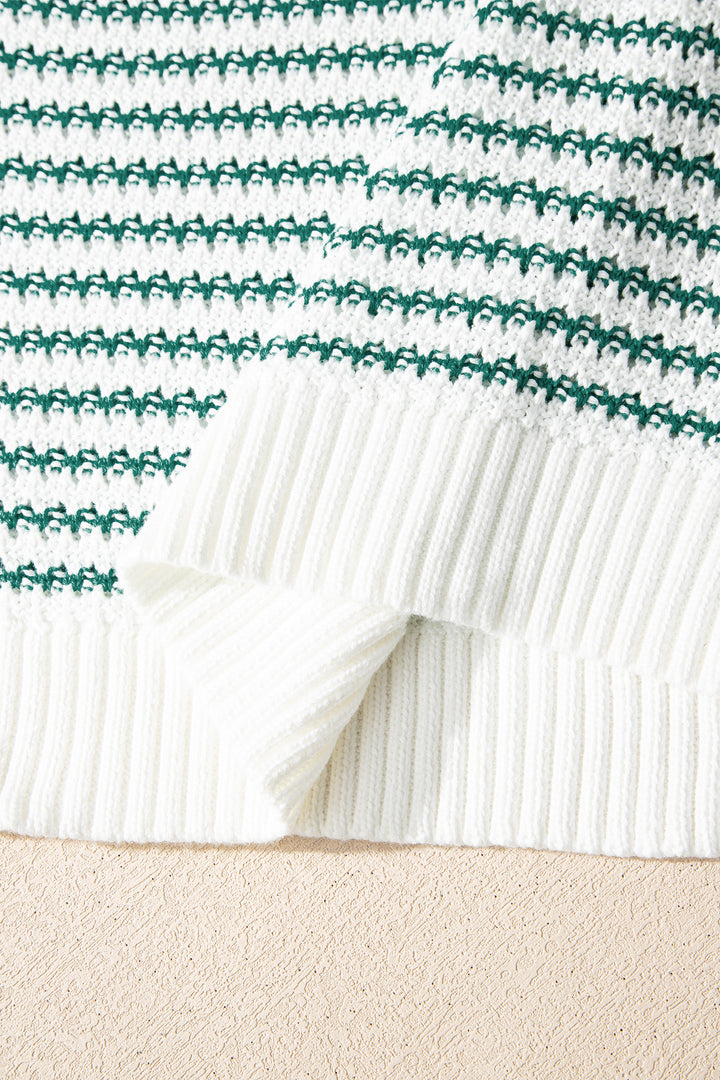 Green Stripe Ribbed Trim Loose Fit Knitted Sweater Vest