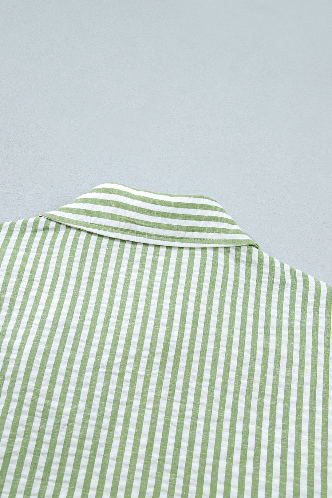 Green Stripe Shirt Collar Half Sleeve Blouse